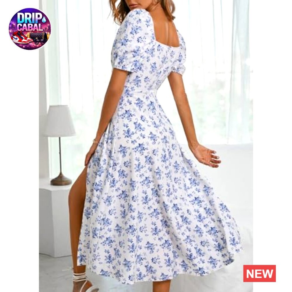 Polyester Elastane Square Neck Split Thigh Midi D… - image 3